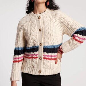 Frances Valentine Varsity Cardigan Stripe in Oyster, Size X-Small